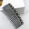 Floral hair comb with AB rainbow rhinestones and black acrylic teeth for styling - Rhombus Clear Gray Rhinestone