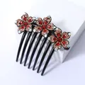 Elegant seven-tooth hair comb with three floral patterns inlaid with luxury rhinestones - Champagne Bauhinia