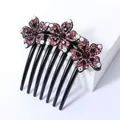 Elegant 7-tooth hair comb with three purple rhinestone flowers on black resin base - Dark Purple Bauhinia