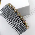 Floral black metal hair comb featuring iridescent rhinestones and champagne crystals - Rhombus Champagne Rhinestone