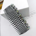 Black metal hair comb with floral sparkling rhinestones and iridescent crystals - Square White Zircon