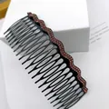 Elegant black wavy hair side comb with sparkling brown rhinestones for styling - Double Row Deep Pink