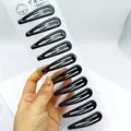 Lot de 10 barrettes cheveux en métal noir mat en forme de goutte sur carte support - 6cm / Waterdrop Shape Glossy