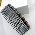 Sparkling wave hair comb with colorful rhinestones on polished black resin base - Double Row AB Deep Pink