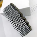 Elegant black hair comb with amber rhinestones on a minimalist white background - Double Row Clear Gray Rhinestone