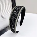 Detail of wide headband with black faceted beads and crystal rhinestones on velvet - 4cm Wide / Black