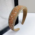 Sparkling crystal padded headband with amber rhinestones and elegant gold bead trim - 4cm Wide / Champagne