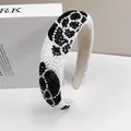 Baroque leopard print wide headband with black and white handmade beads and sponge padding - Black and White Leopard Print