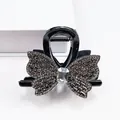 Elegante pinza de mariposa negra para el pelo con pedrería brillante y un cristal - Pinza Para El Cabello Con Forma De Mariposa Y Cristal Tamaño Mediano [gris Transparente]