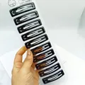 Lot de 10 barrettes cheveux BB en métal noir brillant sur carte de présentation blanche - 5cm / Square Shape Glossy