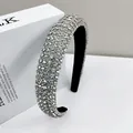 Detailed close-up of wide headband featuring shiny silver rhinestones and black velvet lining - 2.5cm Wide / White Zircon