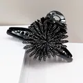 Elegant large sunflower hair claw clip with black petals and sparkling silver rhinestones - Gun Black (Sunflower Style)