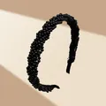 Braided black beaded headband featuring a luxury twist design with glossy finish - Black