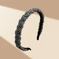 Braided wide headband made of silver metallic beads with black fabric lining base - Gray