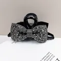 Eleganter großer schwarzer Haarklammer mit Strass-Schleife für langes Haar Styling Design - Kanonenschwarzer Strass