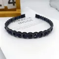 Modisches dunkelblau gewebtes Stirnband mit schwarzem Wellendesign und Stoffenden - 8-Form Kette Gewebt / Marineblau