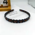 Diadema de moda con cadena negra y tela tejida marrón para mujer - Cadena en Forma de 8 Tejido Brillante / Café