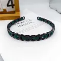Diadema de cadena negra de moda con cinta de terciopelo verde oscuro tejida para mujer - Cadena en Forma de 8 Tejido Brillante / Verde Oscuro