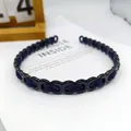 Diadema de moda en terciopelo azul oscuro trenzado con cadena negra para el cabello mujer - Cadena en Forma de 8 Tejido Brillante / Azul marino