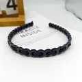 Diadema de resina negra a la moda con cinta de tela morada trenzada para mujer - Cadena en Forma de 8 Tejido de Satén / Púrpura profundo