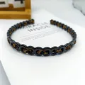 Diadema chic con estampado de leopardo y diseño de cadena de resina negra elegante - Cadena en Forma de 8 Satén Leopardo / Estampado de Leopardo Oscuro