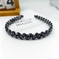 Diadema de tela floral en blanco y negro con peine de sujeción para mujer - Gran H Geométrica Leopardo / Estampado de Leopardo en Blanco y Negro