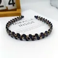 Diadema de leopardo de moda con bloques negros decorativos y cubierta de tela - Gran H Geométrica Leopardo / Leopardo Blanco Amarillo Claro