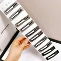 Close-up of 10-piece rhinestone snap hair clips set with colorful crystal rectangular design - Narrow Multicolor Hollow Full Rhinestone Rectangular Style