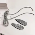Set de accesorios para el cabello con lazo de diamantes de imitación y pinzas plata - Lazo Con Borla Y Pinza De Gota De Agua
