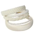 Elegant 4-piece set of cream white pearl headbands with velvet and woven textures - White Pearl Fabric Headband