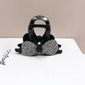 Elegant black bow hair claw clip with sparkling rhinestones in a luxury 2025 style - Medium Bow Round Edge Claw / White Zircon
