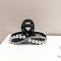 Dettaglio molletta per capelli nera con perle raffinate e strass brillanti di lusso - Fermaglio A Catena Di Perle Di Medie Dimensioni [figura 8 Nero]
