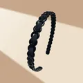 Diadema minimalista de cadena negra con cinta de satén tejida para mujer - Cadena en Forma de 8 Tejido de Satén / Negro