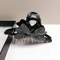 Eleganter großer schwarzer Haarklammerbogen mit funkelnden Strasssteinen für Damenfrisuren - Spitze Voll Diamant 13cm Große Haarkralle [Gewehrschwarz]