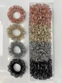 Set de cuatro coleteros de malla floral en rosa, dorado, gris y negro con caja de regalo - Floral Rosa/Oro Arroz/Gris/Negro (HC-21)