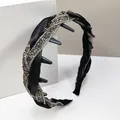 Sparkling rhinestone headband with built-in hair comb teeth for high skull top look - Black Woven Rhinestone Headband