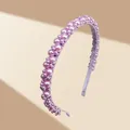 Detailed view of luxury purple beaded headband with interlaced pearls on satin band - Purple