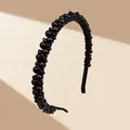 Close-up of handmade luxury black pearl headband with detailed beadwork texture - Black