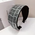 Elegant wide headband with sparkling silver rhinestones in a geometric woven pattern - 6cm Wide Rectangular Lattice / White