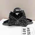 Elegante pinza per capelli con grande fiocco nero e strass scintillanti - Stile Fiocco con Strass Dritti / Strass Nero Fucile