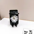 Elegante pinza per capelli nera con un fiore di cristallo scintillante per coda di cavallo - Fermaglio Artiglio in Cristallo per Coda [Bianco]