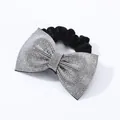 Elegante elastico per capelli in velluto nero con grande fiocco di strass scintillanti - Fiocco Bianco Argento (2023031002) / Diamante bianco