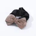 Elegant black satin hair scrunchie with large sparkling rhinestone bow hair accessory - Champagne Rhinestone