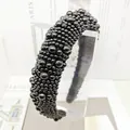 Klassieke zwarte haarband met dichte harsperls en een elegant 3D-textuurontwerp voor - Gegradueerde Dubbele Parel Stijl / Zwart