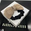 Elastico per capelli con fiocco di cristalli champagne e strass brillanti in velluto nero - Fiocco Champagne (2023031002) / Strass Champagne