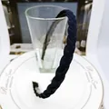 French vintage dark blue braided headband with elegant woven fabric texture for women - Navy Blue