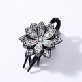 Close-up of sparkling rhinestone lotus hair claw clip with exquisite crystal flower detail - 6-Petal Flower (White Rhinestone)
