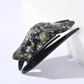 Elegant grey marble hair clip with amber rhinestones and high-gloss black resin base - Black Green Marble with Rhinestones
