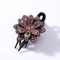 Detailed close-up of a floral hair claw clip featuring colorful inlaid rhinestones - 6-Petal Flower (Multicolor Rhinestone)