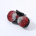 Pinza per capelli vintage francese con fiocco di cristalli rossi e argento - Strass Rossi (Bordo Tondo)